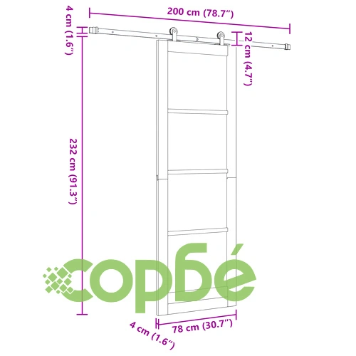 Плъзгаща се врата ORKDAL 78x232x4 см от масивна борова дървесина със стъкло и комплект за монтаж ➤ топ цена ➤ sorbe.bg