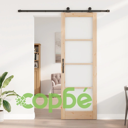 Плъзгаща се врата ORKDAL 78x232x4 см от масивна борова дървесина със стъкло и комплект за монтаж ➤ топ цена ➤ sorbe.bg