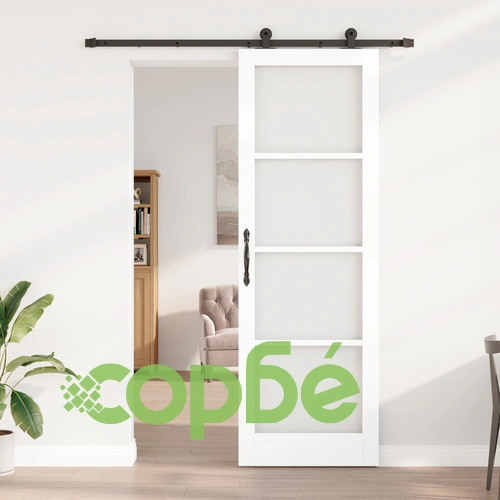 Плъзгаща се врата ORKDAL от бяло масивно дърво и стъкло, 78x232x4 см с комплект за монтаж ➤ топ цена ➤ sorbe.bg