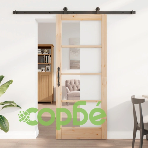 Плъзгаща врата ОРКДАЛ 83x202x4 см от масивна борова дървесина и стъкло с комплект за монтаж ➤ топ цена ➤ sorbe.bg