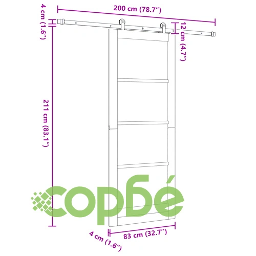 Плъзгаща врата ОРКДАЛ 83x211x4 см от масивна борова дървесина и стъкло с комплект за монтаж ➤ топ цена ➤ sorbe.bg