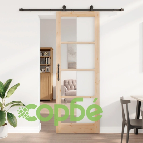 Плъзгаща врата ORKDAL 83x232x4 см от масивно борово дърво и стъкло с комплект обков ➤ топ цена ➤ sorbe.bg