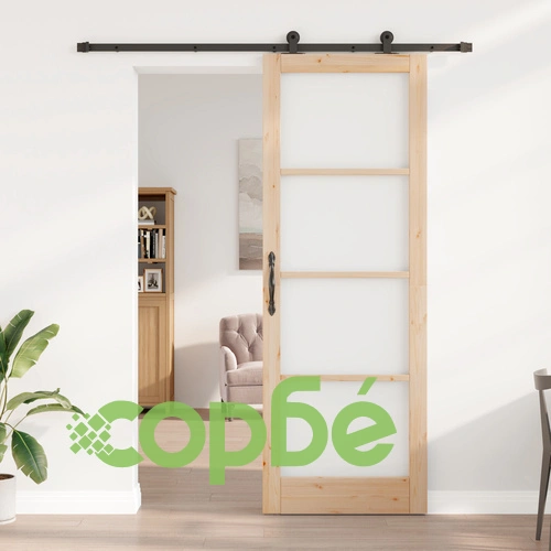 Плъзгаща врата ORKDAL 83x232x4 см от масивно борово дърво и стъкло с комплект обков ➤ топ цена ➤ sorbe.bg