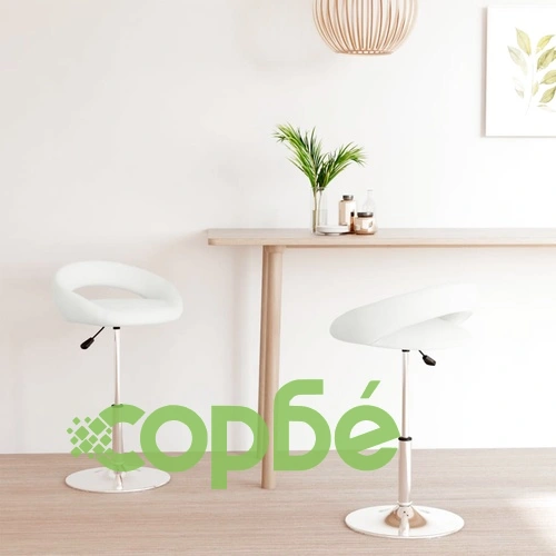 Въртящи се трапезни столове 2 бр, бели изкуствена кожа с газов механизъм ➤ топ цена ➤ sorbe.bg