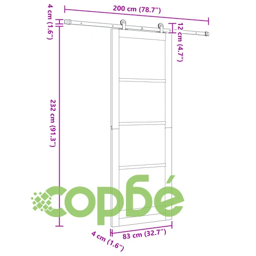 Плъзгаща врата ОРКДАЛ от масивно бяло дърво и стъкло 83x232x4 см с комплект за монтаж ➤ топ цена ➤ sorbe.bg