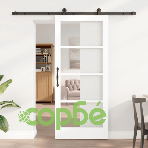 Плъзгаща врата ORKDAL от бяло масивно дърво и стъкло - 86x198.5x4 см с комплект хардуер ➤ топ цена ➤ sorbe.bg