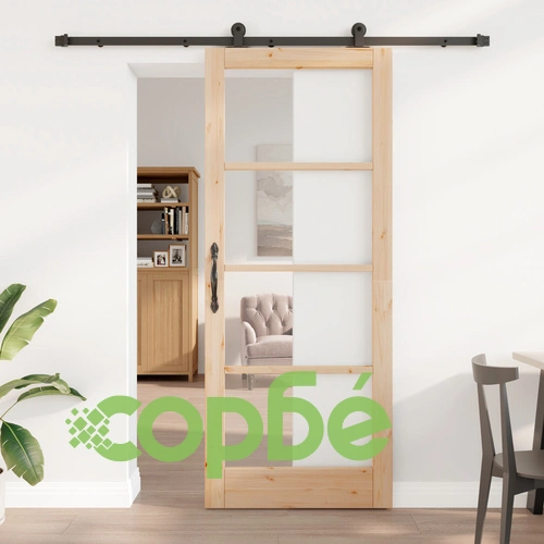 Плъзгаща се врата ORKDAL 86x211x4 см от масивна борова дървесина и стъкло с комплект за монтаж ➤ топ цена ➤ sorbe.bg