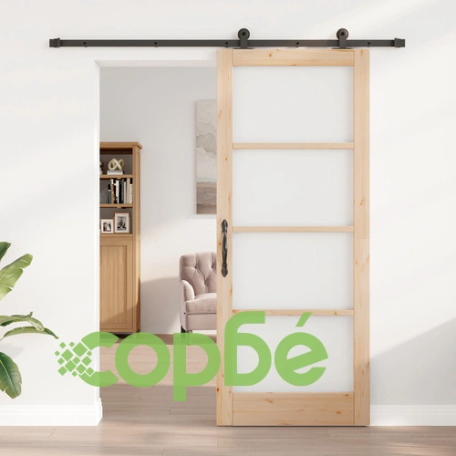 Плъзгаща се врата ORKDAL 86x211x4 см от масивна борова дървесина и стъкло с комплект за монтаж ➤ топ цена ➤ sorbe.bg
