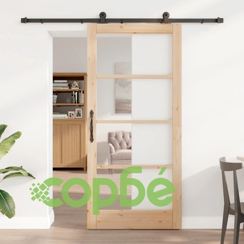 Плъзгаща врата ORKDAL 93x202x4 см от твърдо дърво бор и стъкло с комплект компоненти ➤ топ цена ➤ sorbe.bg