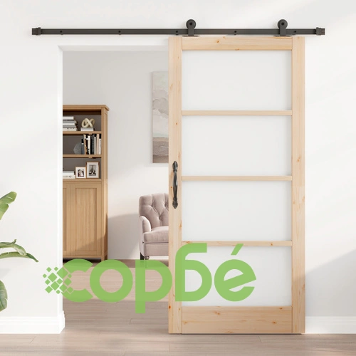 Плъзгаща врата ORKDAL 93x202x4 см от твърдо дърво бор и стъкло с комплект компоненти ➤ топ цена ➤ sorbe.bg