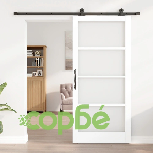 Плъзгаща Врата ORKDAL с Комплект за Монтаж - Бяло Масивно Дърво и Стъкло, 93x202x4 см ➤ топ цена ➤ sorbe.bg