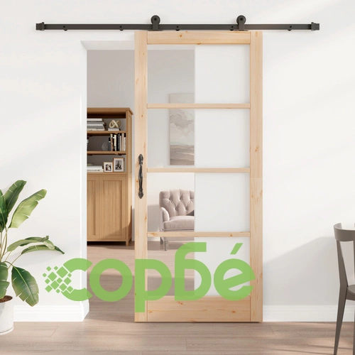 Плъзгаща врата ORKDAL 93x211x4 см от масивна борова дървесина и стъкло с комплект за монтаж ➤ топ цена ➤ sorbe.bg