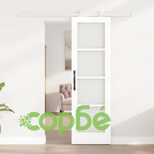 Плъзгаща Врата ОРКДАЛ от Масивно Дърво и Стъкло - Бяла, 61x198,5x4 см с Комплект за Монтаж ➤ топ цена ➤ sorbe.bg