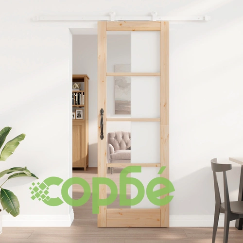 Плъзгаща Врата ORKDAL 73.5x211x4 см - Масивно Борово Дърво и Стъкло с Комплект за Монтаж ➤ топ цена ➤ sorbe.bg