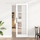 Плъзгаща врата ORKDAL от масивна акациева дървесина и стъкло - Бяла 73.5x211x4 см с комплект за монтаж
