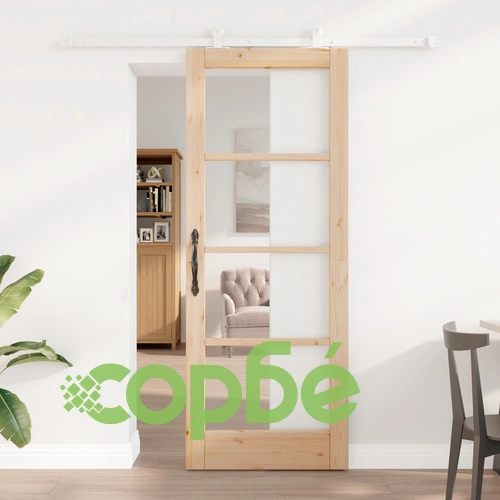 Плъзгаща врата ORKDAL 78x202x4 см от масивна борова дървесина и стъкло с комплект за монтаж ➤ топ цена ➤ sorbe.bg