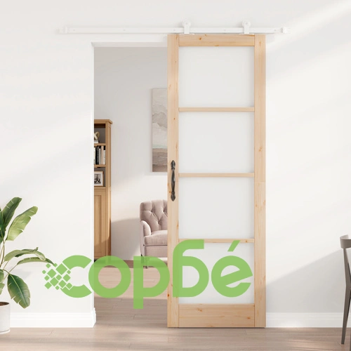 Плъзгаща врата ORKDAL 78x232x4 см от масивна борова дървесина и стъкло с комплект за окачване ➤ топ цена ➤ sorbe.bg
