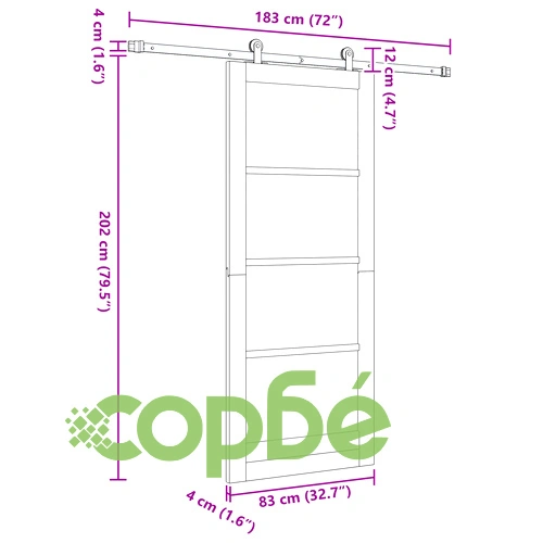 Плъзгаща врата ОРКДАЛ от масивен бор и стъкло с комплект аксесоари 83x202x4 см ➤ топ цена ➤ sorbe.bg