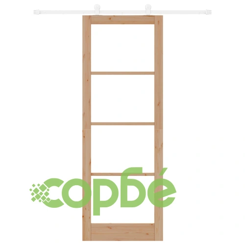 Плъзгаща се врата ОРКДАЛ 83x232x4 см от масивна борова дървесина и стъкло с комплект хардуер ➤ топ цена ➤ sorbe.bg