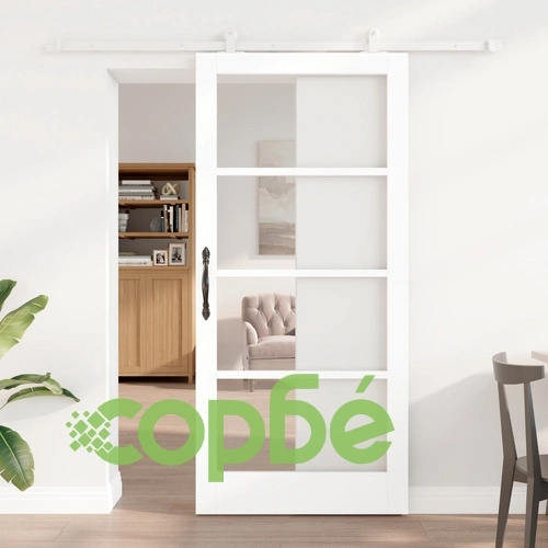 Плъзгаща врата ORKDAL от масивна дървесина и стъкло в бял цвят с механизми ➤ топ цена ➤ sorbe.bg