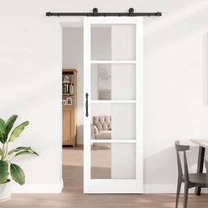 Плъзгаща Врата с Комплект за Монтаж ORKDAL Бяла 78x232x4 см с Вградено Стъкло