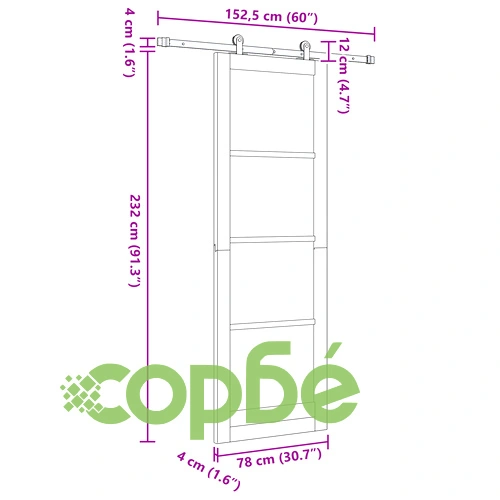 Плъзгаща Врата с Комплект за Монтаж ORKDAL Бяла 78x232x4 см с Вградено Стъкло ➤ топ цена ➤ sorbe.bg