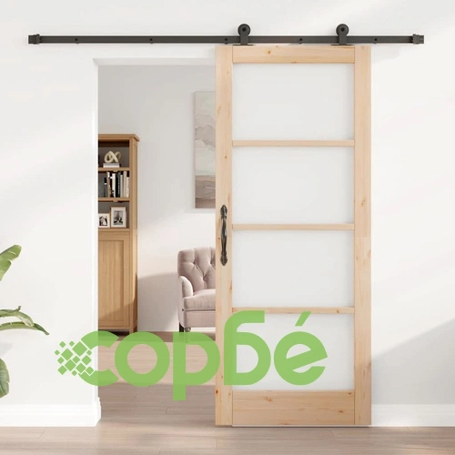 Плъзгаща врата с комплект направляващи ORKDAL 83x202 см борово дърво и метал ➤ топ цена ➤ sorbe.bg