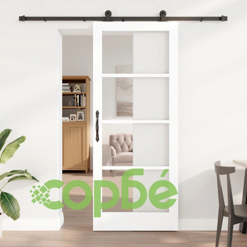 Плъзгаща Врата ORKDAL с Дървена Рамка и Стъкло, Бяла 86x211 см ➤ топ цена ➤ sorbe.bg