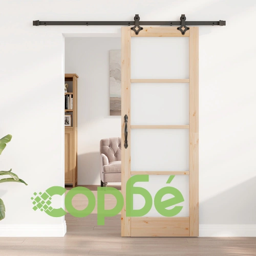 Плъзгаща врата ORKDAL 73.5x198.5x4 см от масивна борова дървесина със стъклен панел и комплект аксесоари ➤ топ цена ➤ sorbe.bg