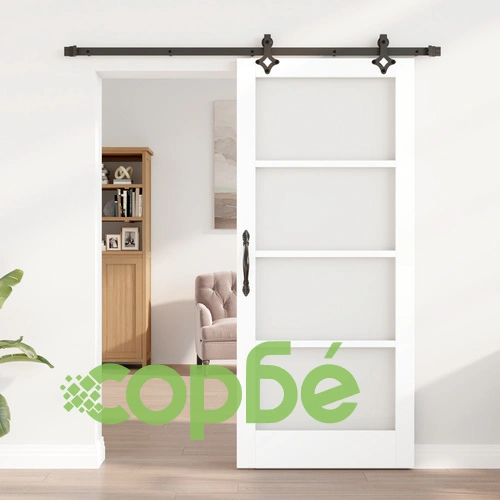 Плъзгаща врата ОРКДАЛ от масивно дърво и стъкло - бяла, 86x198,5 см ➤ топ цена ➤ sorbe.bg