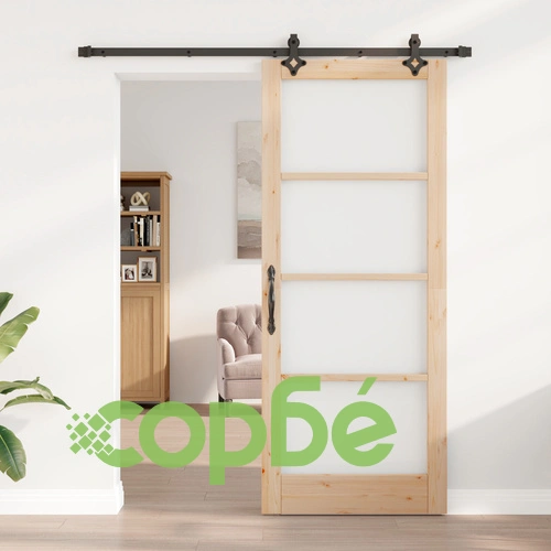 Плъзгаща се врата ORKDAL 86x211x4 см от масивно борово дърво и стъкло с пълна комплектация за монтаж ➤ топ цена ➤ sorbe.bg