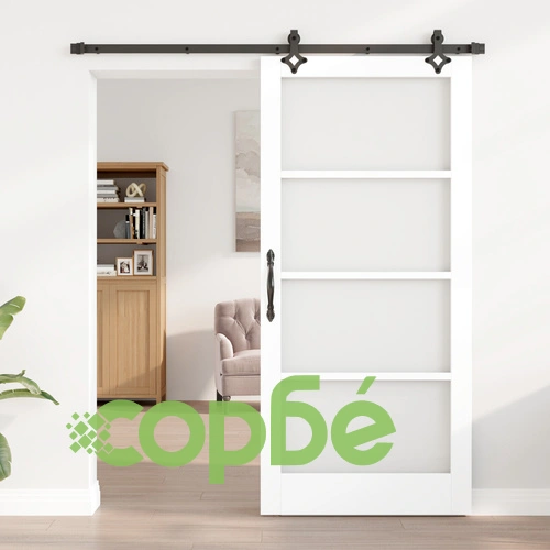 Плъзгаща се врата ORKDAL от бяло масивно дърво и стъкло, 93x202x4 см ➤ топ цена ➤ sorbe.bg