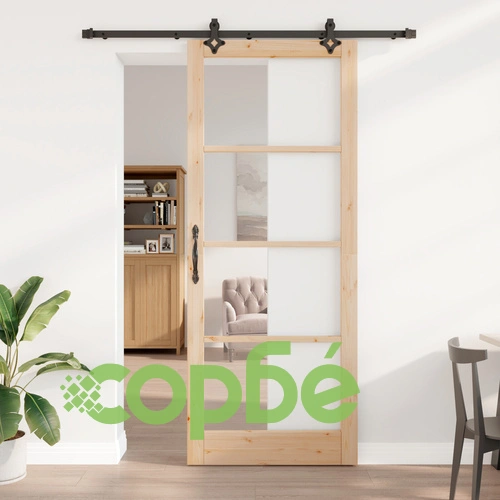 Плъзгаща врата ORKDAL от масивно иглолистно дърво и стъкло с комплект за обков, 93x232x4 см ➤ топ цена ➤ sorbe.bg