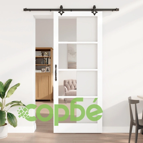 Плъзгаща Врата ORKDAL от Масивно Дърво и Стъкло - Бяла, 93x232x4 см ➤ топ цена ➤ sorbe.bg