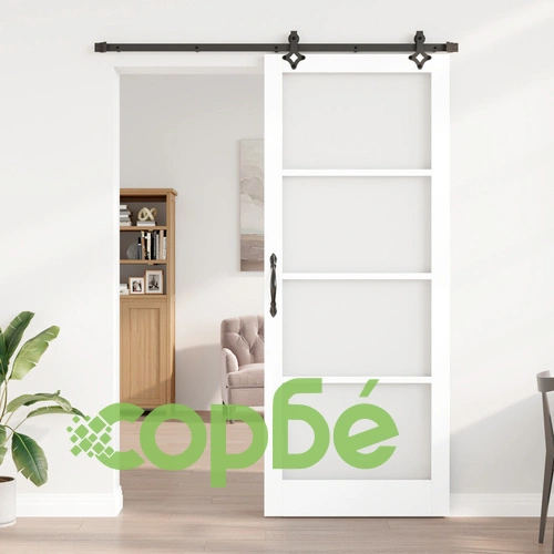 Плъзгаща Врата ORKDAL от Масивно Дърво и Стъкло - Бяла, 93x232x4 см ➤ топ цена ➤ sorbe.bg