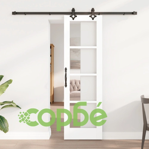 Плъзгаща врата ORKDAL от бяло масивно дърво и стъкло с комплект аксесоари, 61x198.5x4 см ➤ топ цена ➤ sorbe.bg