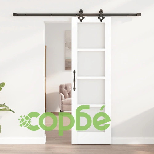 Плъзгаща врата ORKDAL от бяло масивно дърво и стъкло с комплект аксесоари, 61x198.5x4 см ➤ топ цена ➤ sorbe.bg