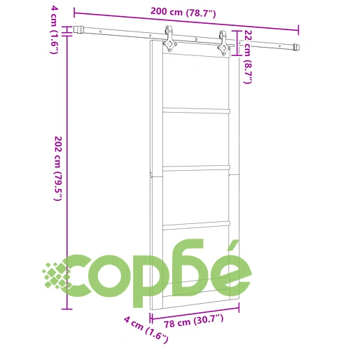 Плъзгаща врата ORKDAL 78x202x4 см с комплект оборудване - Масивно борово дърво и стъкло ➤ топ цена ➤ sorbe.bg