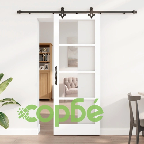 Плъзгаща врата ORKDAL от бяло масивно дърво и стъкло 78x202x4 см с включен хардуер ➤ топ цена ➤ sorbe.bg