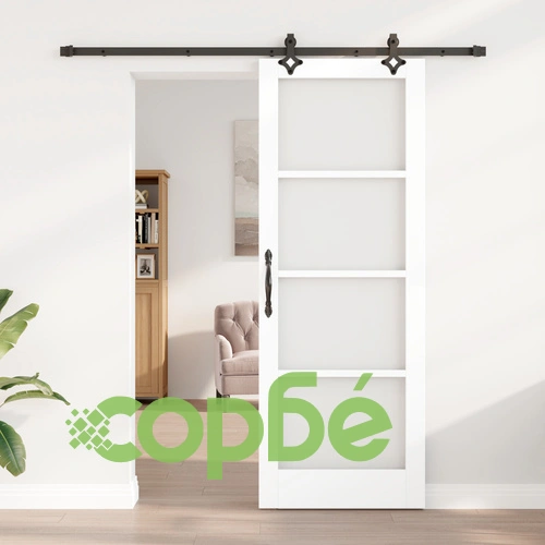 Плъзгаща се врата ORKDAL с комплект техника - Бяло масивно дърво и стъкло, 78x211x4 см ➤ топ цена ➤ sorbe.bg