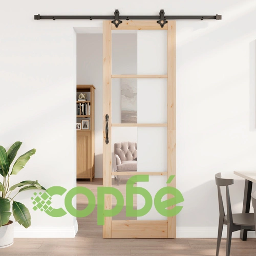 Интериорна плъзгаща врата ORKDAL 78x232x4 см от масивна борова дървина и стъкло с комплект хардуер ➤ топ цена ➤ sorbe.bg