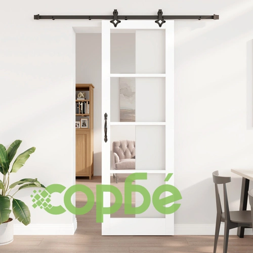 Плъзгаща врата ORKDAL от бяло масивно дърво и стъкло 78x232x4 см с комплект оборудване ➤ топ цена ➤ sorbe.bg