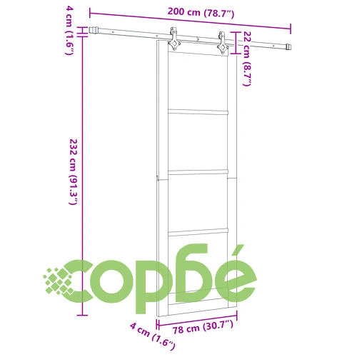 Плъзгаща врата ORKDAL от бяло масивно дърво и стъкло 78x232x4 см с комплект оборудване ➤ топ цена ➤ sorbe.bg