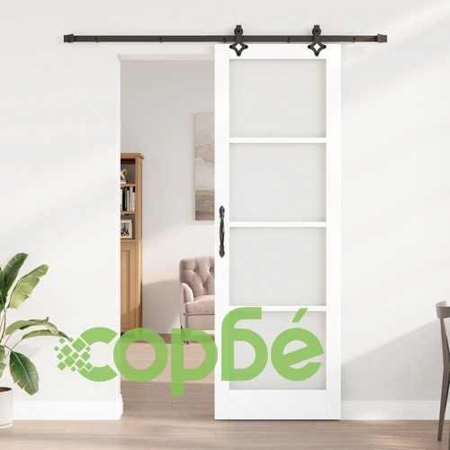 Плъзгаща врата ORKDAL от бяло масивно дърво и стъкло 78x232x4 см с комплект оборудване ➤ топ цена ➤ sorbe.bg