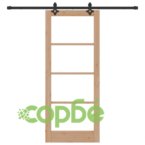 Плъзгаща врата ОРКДАЛ от масивна борова дървесина и стъкло с комплект апаратура, 83x202x4 см ➤ топ цена ➤ sorbe.bg