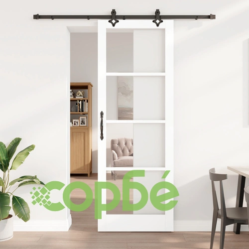 Плъзгаща се врата ORKDAL - Бяла, от масивно дърво и стъкло, 83x232x4 см ➤ топ цена ➤ sorbe.bg