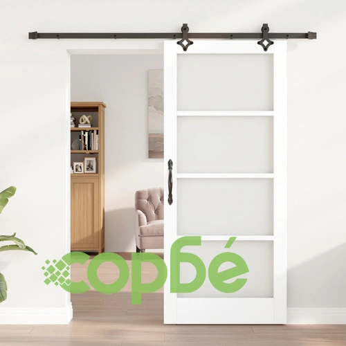 Плъзгаща врата ORKDAL от бяло масивно дърво и стъкло - 86x198.5x4 см с монтажен комплект ➤ топ цена ➤ sorbe.bg