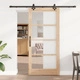 Плъзгаща врата ORKDAL с комплект за монтаж от масивно борово дърво и стъкло, 93x202x4 см