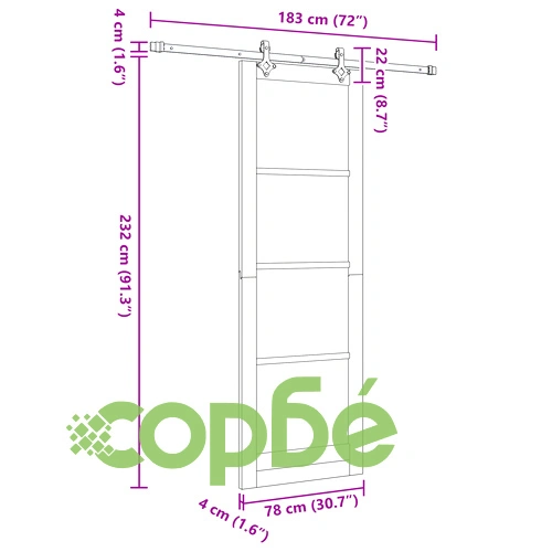 Плъзгаща се врата ORKDAL 78x232 см от масивна борова дървесина със стъкло и монтажен комплект ➤ топ цена ➤ sorbe.bg
