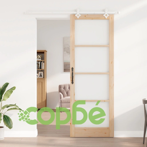 Интериорна плъзгаща се врата ORKDAL 83x232 см от масивно борово дърво със стъкло и комплект за монтаж ➤ топ цена ➤ sorbe.bg